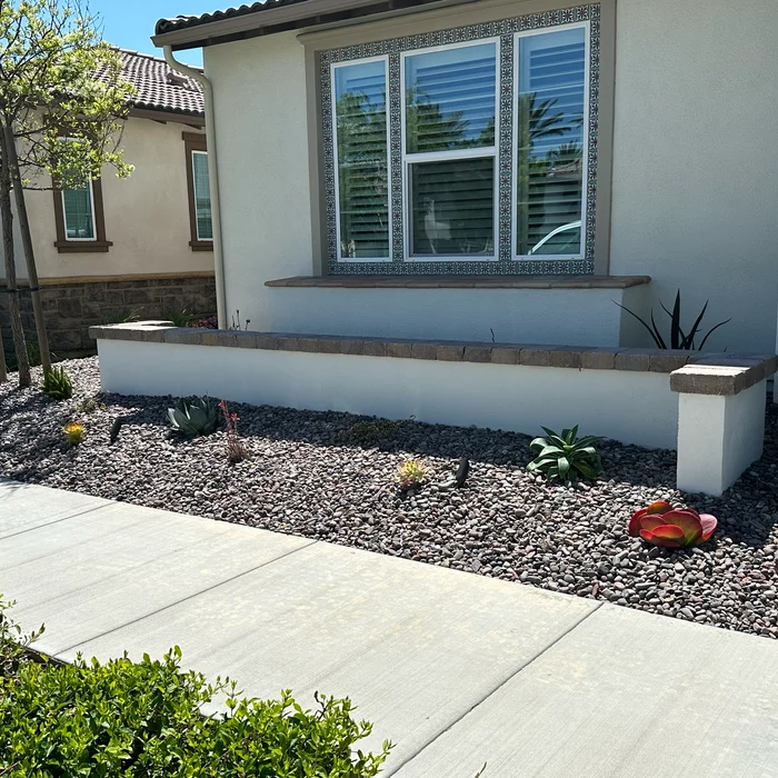 Drought-tolerant rock landscaping with succulents